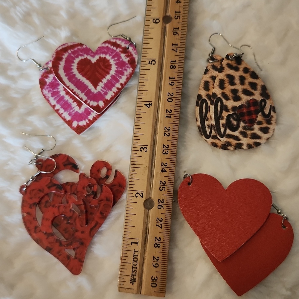 4 For 1 Handmade Heart And Love Dangle Earrings - Women Accessories Bundle Of 4 - Picture 2 of 8